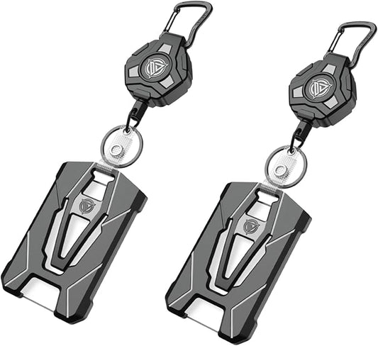 Oaridey 2 Packs Retractable Badge Holders, Heavy Duty Retractable Keychain with Tactical ID Card Holder (Holds 6 Cards) - 31.5”Badge Reel Key Chain