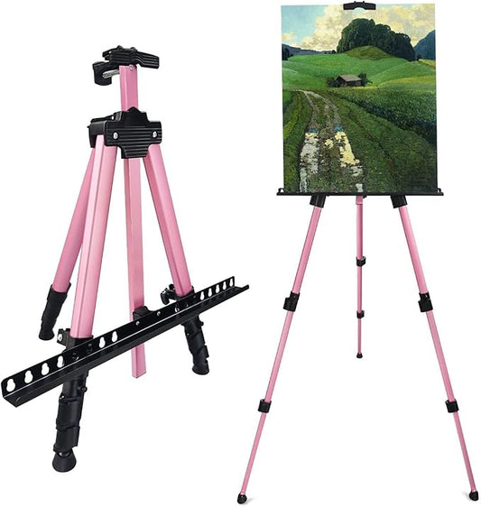 RRFTOK Art Easel Stand for Painting and Sign - Aluminum Adjustable Easels for Painting Canvases Height from 17 to 66 Inch,Carry Bag for Table-Top/Floor Drawing and Displaying.Gift for Women(Red).