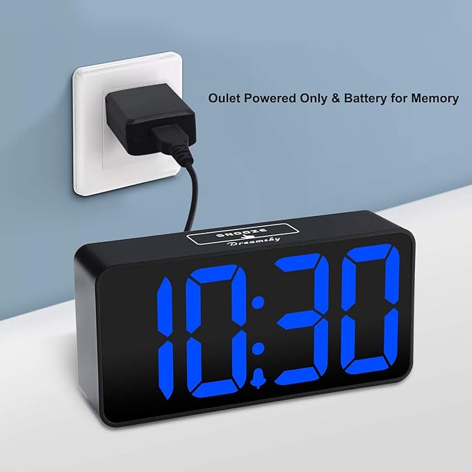 DreamSky Small Digital Alarm Clock for Bedroom, Large Big Numbers Display with Brightness Dimmer, Electric Bedside Desk Clock with USB Charging Port, Adjustable Alarm Volume, USB-C Adapter Powered