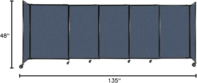 Versare Straightwall Sliding Portable Wall Partition | Freestanding Office Dividers | Locking Wheels | Temporary Room Separator | 11'3'' Wide x 4' Tall Ocean Fabric Panels