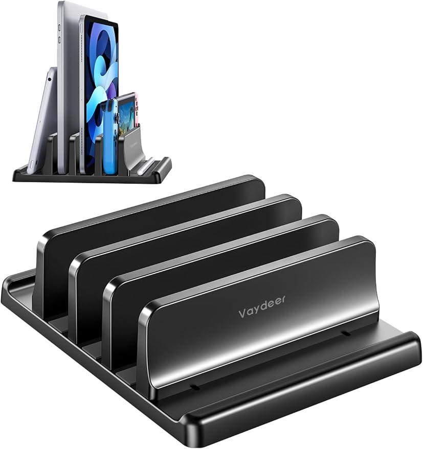 Vaydeer 3-Slot Vertical Laptop Stand Organizer, Laptop Storage Holder Made of Premium ABS Plastics 5 in 1 Design,Desktop Space-Saving Adjustable Desk Organizer for All MacBook/Chromebook/Surface