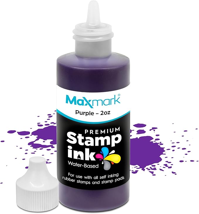 MaxMark Premium Refill Ink with Control Tip Bottle for Self-Inking Stamps, Purple Color - 2 oz.
