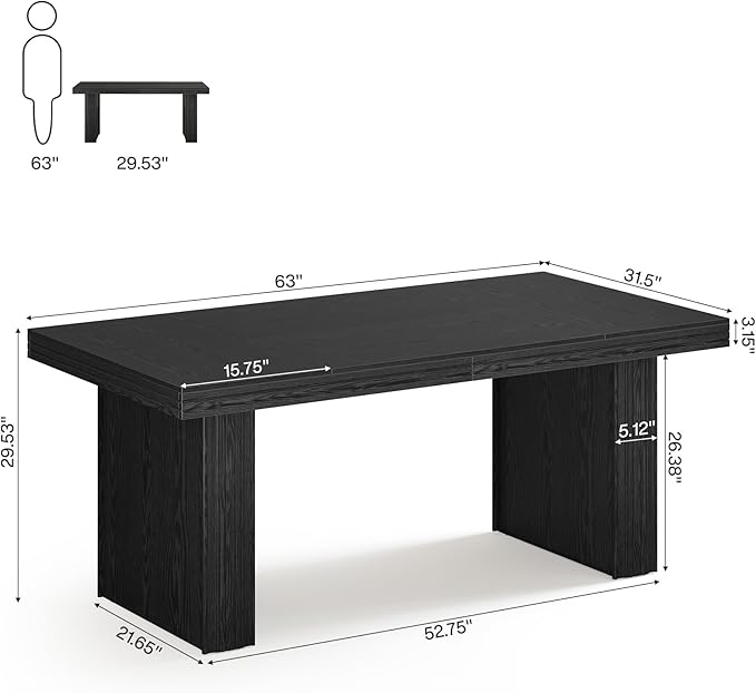 Tribesigns 63" Executive Desk, Large Office Computer Desk with Heavy-Duty Legs and Thickened Desktop, Elegant Writing Workstation Study Table Conference Table for Office, Black