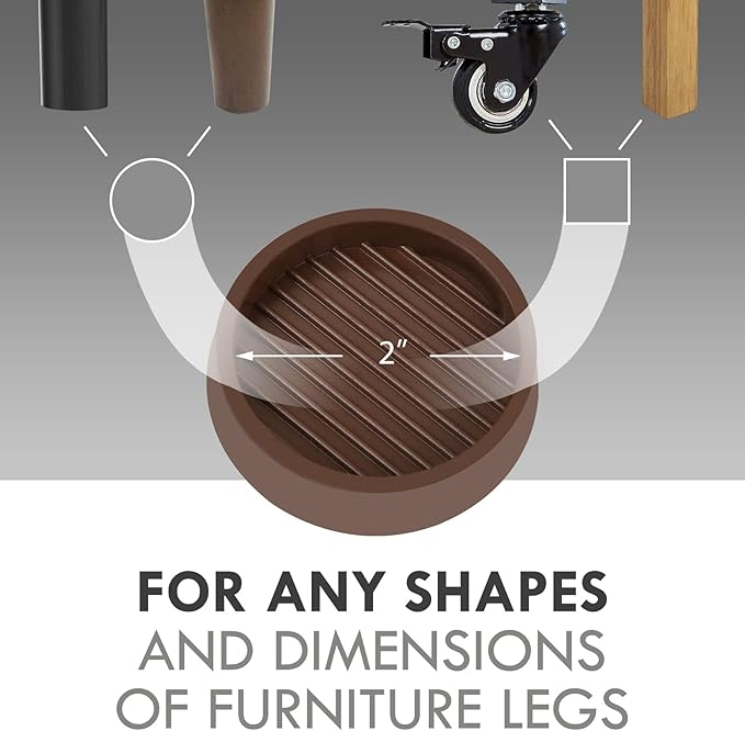 VOCOMO 2X2 Round Rubber Caster Cups, Non Slip Furniture Pads, Anti-Slip Gripper, Anti Skid Furniture Feet, Anti Slide Floor Protector for Bed Couch Table Chair Stoppers (Brown, 4 Pack)