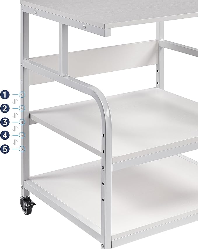 Fannova Printer Stand, 25.6" x 23.6" x 30.9" Extra Large Printer Table with Adjustable Storage Shelf, 3 Tier Rolling Printer Cart with Industrial Wheels for Home Office, White