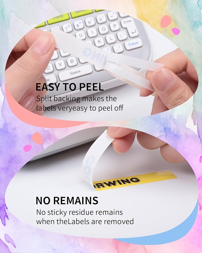 P Touch Label Maker Tape 12mm 0.47 Inch Laminated White/Black/Red/Blue/Yellow Replacement for Brother TZe Label Tape, for Ptouch Model PT-D200 D210 H100 1880, Colored Tape, 5-Pack