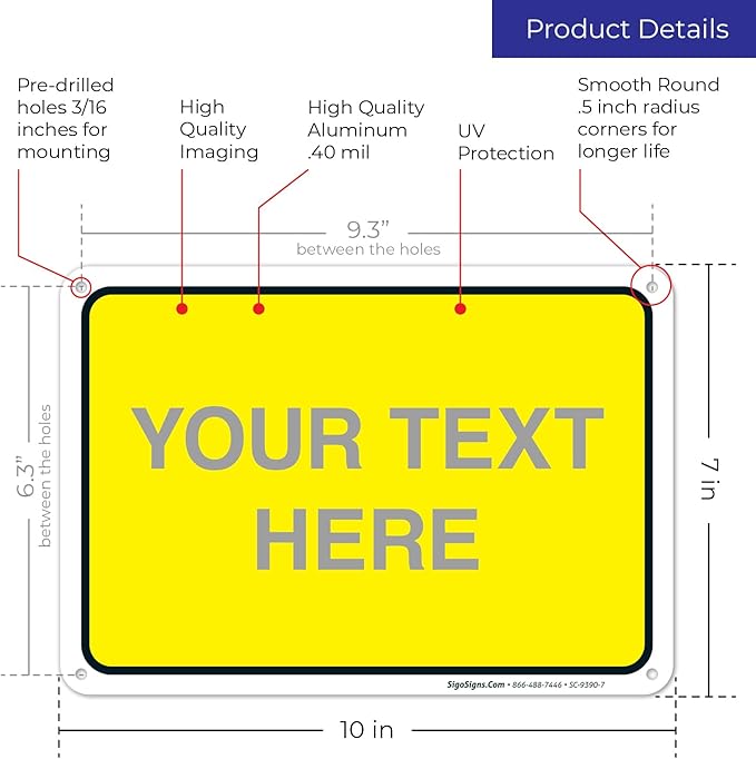 Personalized Custom Yellow Background Customize for Office, Business, Workplace, Home, Airbnb, Delivery Sign, 10x7 Inches, Rust Free .040 Aluminum, Fade Resistant, Made in USA by Sigo Signs