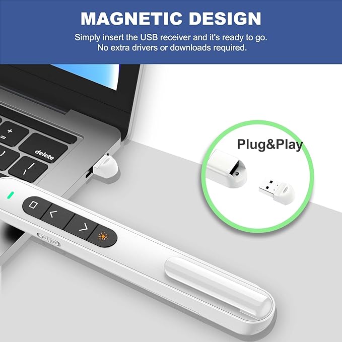 QUI Presentation Clicker for PowerPoint, RF 2.4GHz USB Wireless Presenter Remote with Volume Control, PowerPoint Clicker Slide Advancer for Mac, Windows, Laptop, Keynote