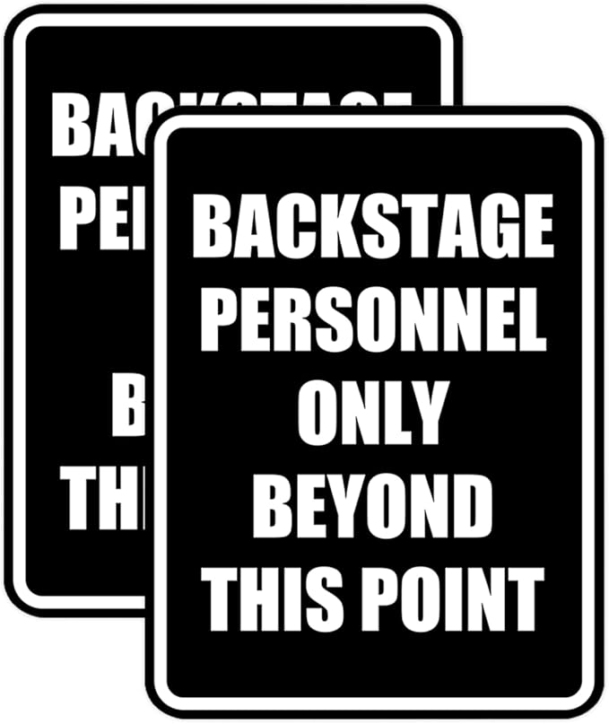 Portrait Round Backstage Personnel Only Beyond This Point Door or Wall Sign Easy Installation | Music | Concert | Festivals Sign (Black) - Small (2 Pack)