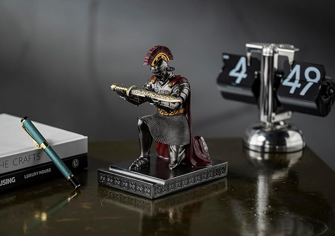 CYXStar Roman Praetorian Prefect Warrior Knight Pen Holder Desk Ornament Resin Praetorian Guard Mobile Phone Stand Desk Accessories and Organizer for Office with a Letter Opener (Iron)