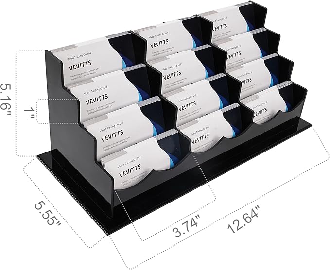 Vevitts Business Card Holder, Acrylic Business Card Display, Clear Desktop Business Card Stand for Exhibition, Home & Office Black 4 Tiers 12 Slots