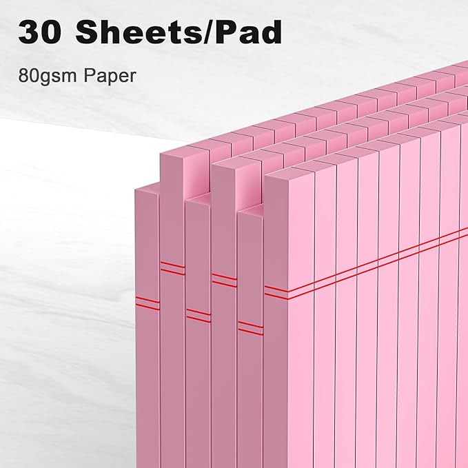 AILZFEI 6pcs Small Note Pad 5x8 College Ruled Pink Legal Pads Paper Notepads 6 Pack Study Back Writing Pads 5 x 8 Legal Pads Perforated Narrow Ruled Pads of Paper Pink