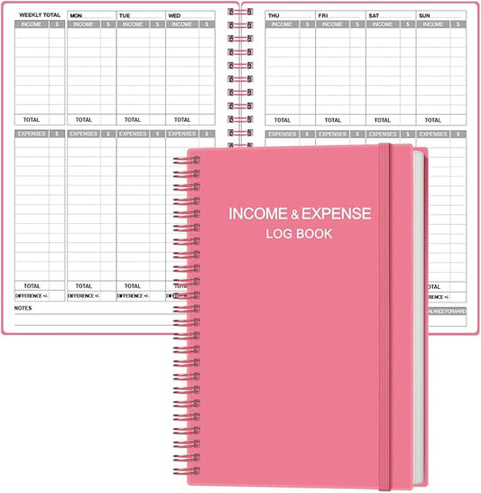 Heveboik Income & Expense Log Book - A5 Income and Expense Tracker for Small Business, Accounting Bookkeeping Tracking for Woman and Man, 5.8" x 8.3", Pink