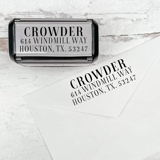 Self Inking Modern Address Stamps | Custom Return Address Stamper (Magazine Serif, Medium)