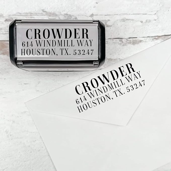 Self Inking Modern Address Stamps | Custom Return Address Stamper (Magazine Serif, Xtra Wide)