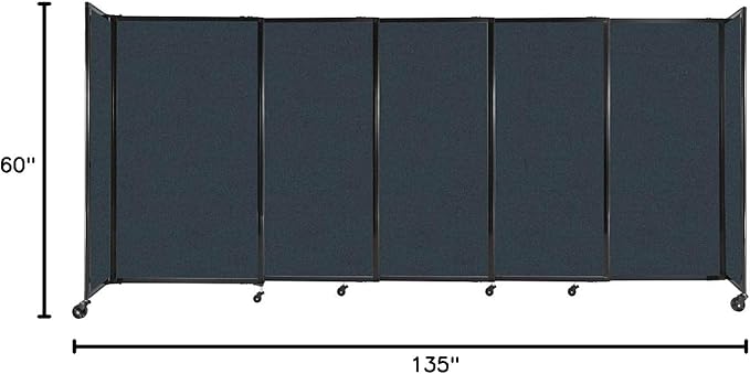 Versare Straightwall Sliding Portable Wall Partition | Freestanding Office Dividers | Locking Wheels | Temporary Room Separator | 11'3" Wide x 5' Tall Blue Spruce Fabric Panels