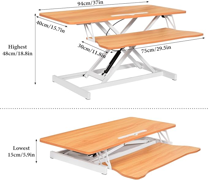 37 Inch Standing Desk Converter - Manual Pneumatic Spring, Two Monitor Stable Standing Desk Converter,5.9"To 18.8" Height Adjustable Laptop Workstation With Keyboard Tray For Home, Company(Log Color)