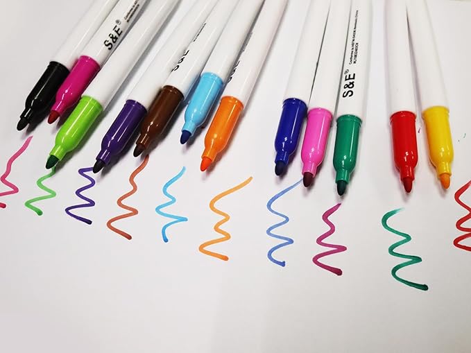 S & E TEACHER'S EDITION 96 Pcs Dry Erase Markers Colored markers 12 Assorted Colors with Low-Odor Ink Colored Whiteboard Markers for School, Office, Supplies
