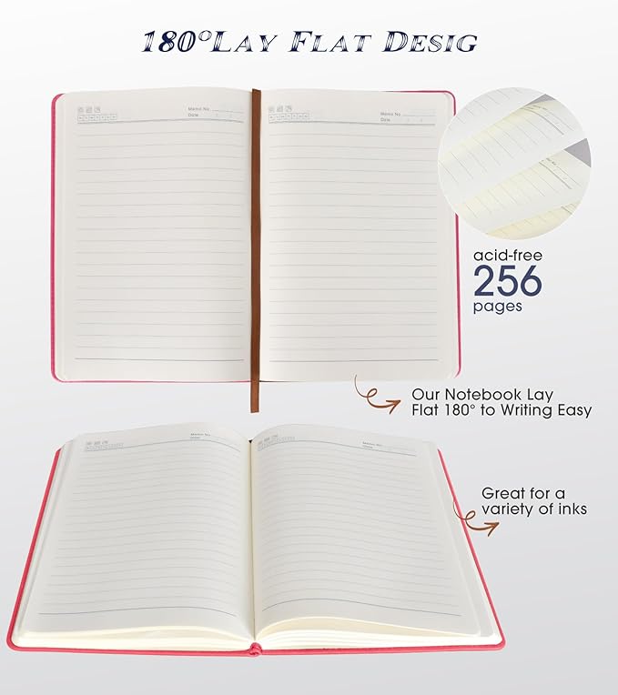 Biuwory Lined Journal Notebook for Women Men,256 Pages A5 Hardcover Leather Journals for Writing,Travel,Business,Work & School,College Ruled Notebooks for Note Taking,Diary Notepad 5.7"×8.3"(pink)