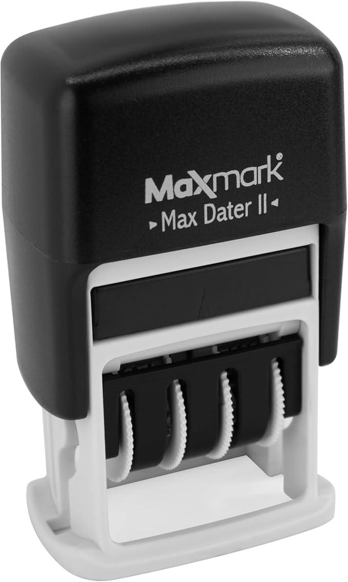 MaxMark Self-Inking Rubber Date Office Stamp with Approved Phrase Blue Ink & Date RED Ink (Max Dater II), 12-Year Band