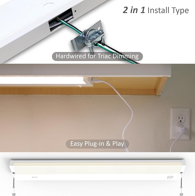 Leetdud LED Under Cabinet Lighting Hardwired or Plug in, 16 Inch 8W, Dimmable 5 Color 2700K/3000K/3500K/4000K/5000K, Linkable Eyes Care Design Counter Lights for Kitchen, Sink, ETL Listed, White