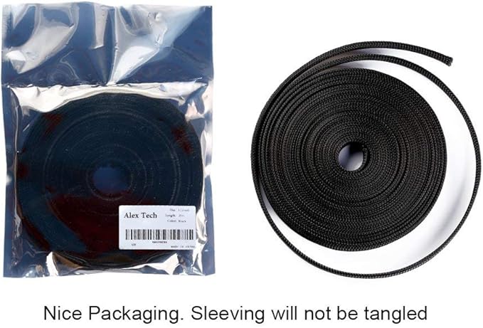 25ft - 3/4 inch PET Expandable Braided Sleeving – Black – Alex Tech Braided Cable Sleeve