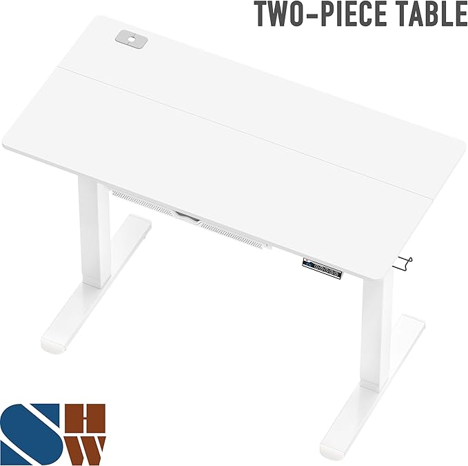 SHW 48-Inch Electric Height Adjustable Standing Desk with Drawer, Memory Preset and Cable Management Tray, White