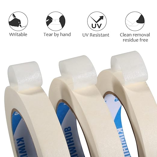 KIWIHUB White Painters Tape,1" x 60 Yards x 5 Rolls (300 Yards Total) - Medium Adhesive Masking Tape for Painting,Labeling,DIY Crafting,Decoration and School Projects