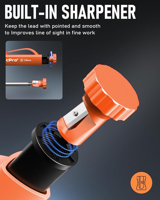 Nicpro Upgraded 3-IN-1 Carpenter Pencils with Sharpener & Finger Grip, Construction Pencil with 13 Leads, Deep Hole Marking Tool, Solid Mechanical Pencil for Carpenters Scriber Architect Woodworking