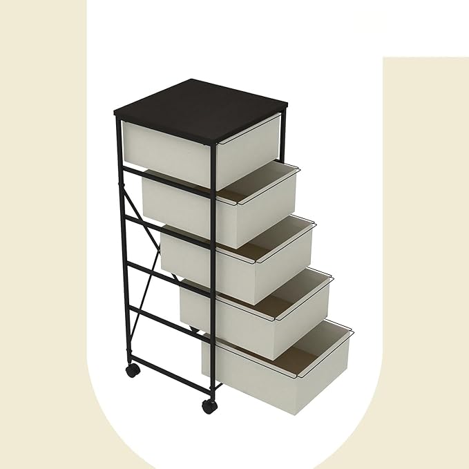 CASUNER Small Cabinet with Drawers Rolling 5 Drawer Mobile File Cabinet for Home Office Storage and Organization, Fabric Vertical Under Desk Storage for A4/Letter Files(