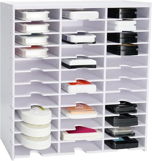 Krafetto 36 Grids Ink Pad Storage Rack, Wall-mountable Stamp Pad Organizer Holder Compatible with Standard Size Ink Pads（Grid Size 4.1" W × 3.9" D × 0.9" H）