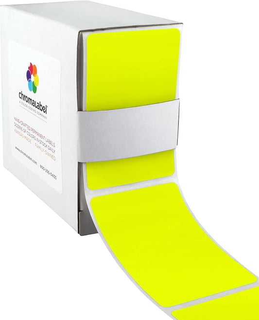 ChromaLabel 2 x 3 inch Permanent Color Code Rectangle Labels, 250 Labels per Dispenser Box, Fluorescent Yellow