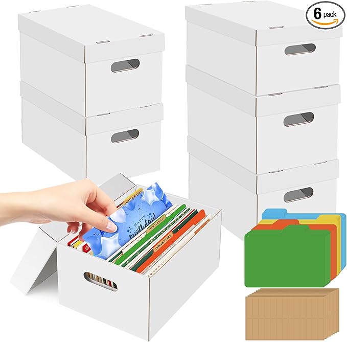 6Pack Greeting Card Organizer, Greeting Card Storage Box with 40 Dividers Holds 900 Cards+, Large Capacity Greeting Card Holder with 8 Sticker Labels White Card Box for Storing Cards, Photos, Postcard