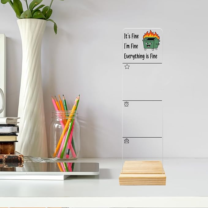 Monitor Memo Board Computer Monitor Memo Board Everything is Fine Sign Funny Office Desk Accessories Acrylic for Computer Monitors No Screen Damage 12.6X 3.15 x 0.2 inches
