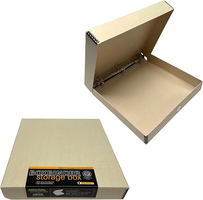 Lineco, Archival Tan 3-Ring Binder Preservation Album Box 12.25 x 11.25 x 2 Inch. Unique Design to Store, Preserve, Organize Photos, Art, Photography, Crafts Acid-Free, 2 Pack