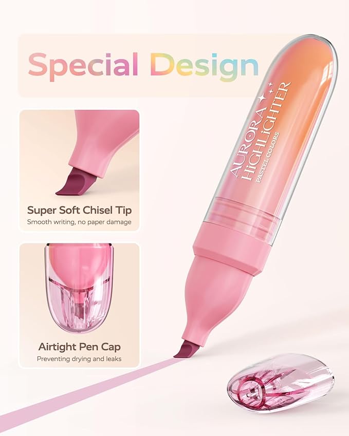 Four Candies 12 Pcs Highlighters Assorted Colors, Cute Pastel Highlighter Set, Dry Quickly, Soft Chisel Tip, No Bleed Highlighter, Aesthetic Highlighters fo Purple Christmas Gifts
