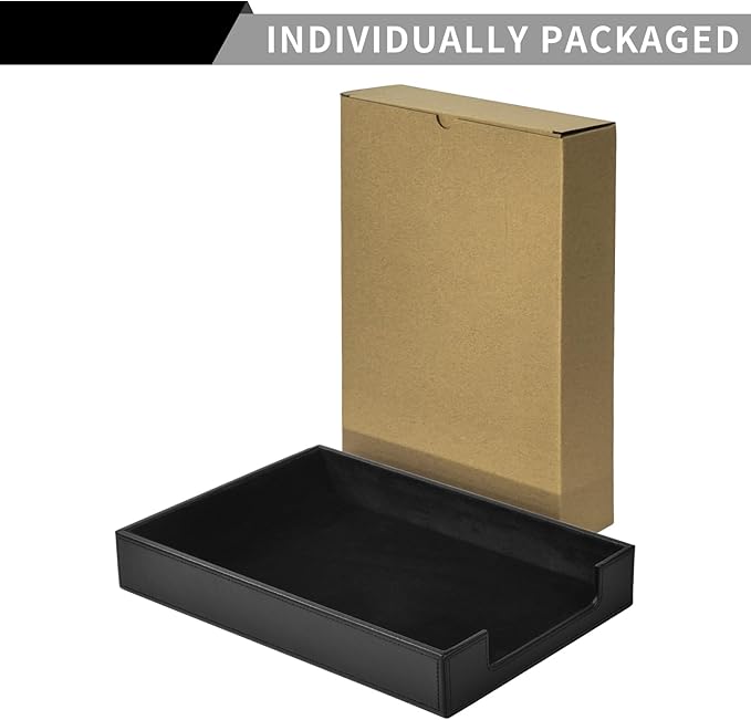 RHCSZ PU Leather Letter Tray - Load Documents Trays Front for Office Desktop Organizer - Desk Magazine, File, A4 Paper Holder - Paper Document File Holder (Black, A4-Tray)