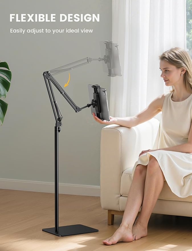 Lamicall Tablet Floor Stand Holder - [55" Height Adjustable][ Flexible Arm] Multi Angle Tablet Holder, 5lb Weighted Base Bed Mount for 4.7-13" Devices, iPad Pro Air Mini, Kindle, Tabs, E-Readers