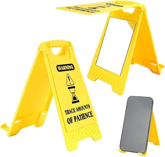 Funny Office Desk Accessories,Office Cubicle Decor,Phone Holder Mirror Acrylic Table Signs,Workplace Caution Desk Decor for Women Men Coworker Teammate Manager Employee Assistant Leader (Patience)