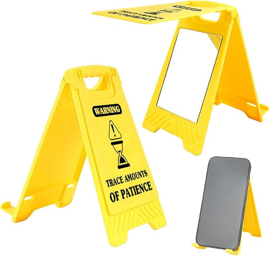 Funny Office Desk Accessories,Office Cubicle Decor,Phone Holder Mirror Acrylic Table Signs,Workplace Caution Desk Decor for Women Men Coworker Teammate Manager Employee Assistant Leader (Patience)