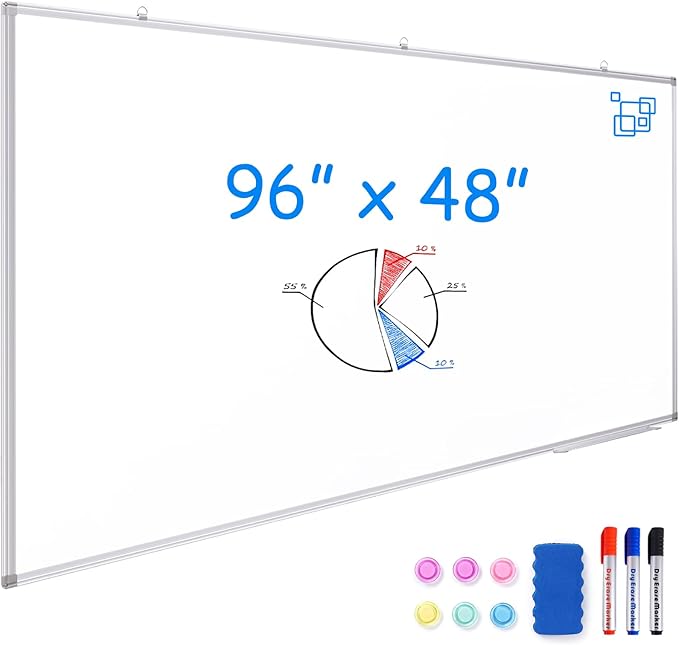 Large Dry Erase Board 96 x 48 Inch, maxtek Magnetic White Board Dry Erase for Wall 8' x 4' Wall-Mounted Aluminum Frame Presentation Marker Board with a Long Pen Tray for Classroom, Office & Home