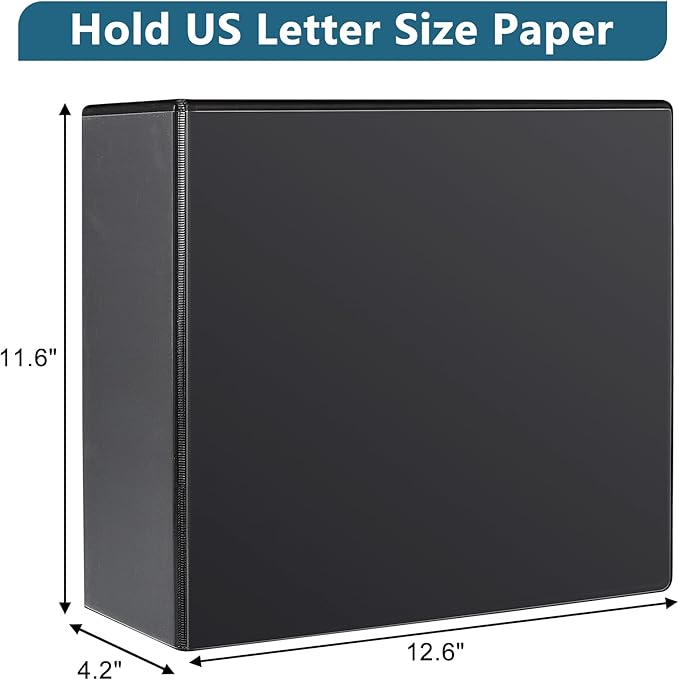 CIXILDTS 4" 3 Ring Binder, Standard 4-Inch Slant-D Ring Binder Fit Letter Size Paper, Presentation View Binders, 2 Packs, Black
