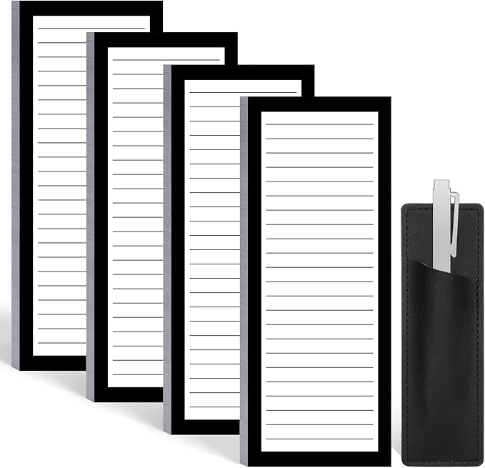 Thboxes 4 Pack Magnetic Note Pad for Fridge with Pen Holder, Totally 200 Sheets Magnetic To Do List, Shopping List, Grocery List, Memo Pads for Refrigerator（Black Border）