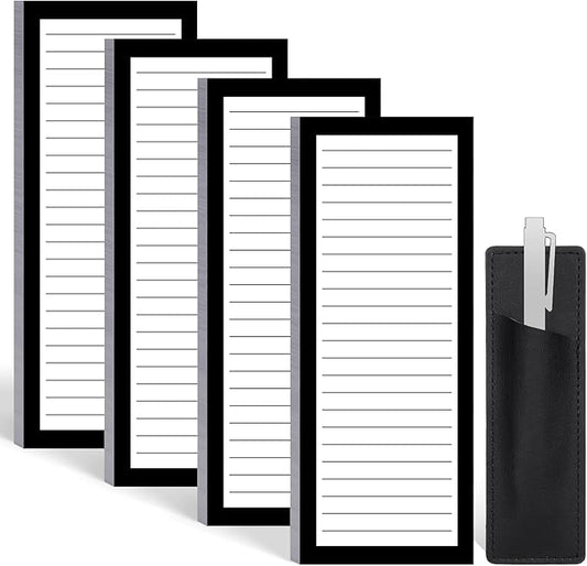 Thboxes 4 Pack Magnetic Note Pad for Fridge with Pen Holder, Totally 200 Sheets Magnetic To Do List, Shopping List, Grocery List, Memo Pads for Refrigerator（Black Border）