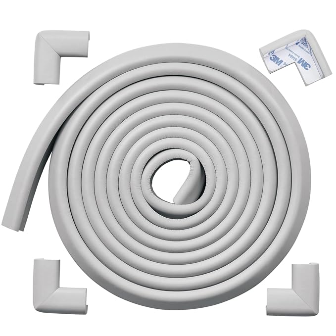 Roving Cove HeftyFit Edge Corner Protector Baby Proofing (Large 15ft Edge 4 Corners), Heavy-Duty, Soft NBR Rubber Foam, Furniture Fireplace Safety Bumper Guard, 3M Adhesive, Stone Grey