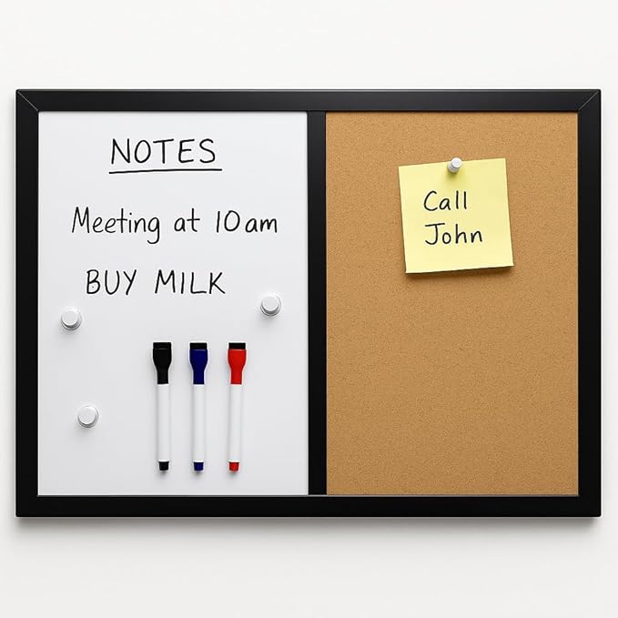 36x24 Wall-Mount Combo Board - Magnetic Dry Erase & Corkboard with Sleek Black Frame for Home & Office (24x36)