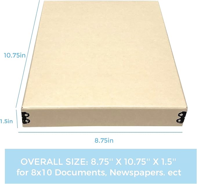 Lineco Museum Storage Box Tan, 8"x10"x1.5", Archival Boxboard, Drop-Front Design with Metal Edge. Organize, Store and Preserve Photographs, Prints, Documents, Art, Ephemera, Family Records