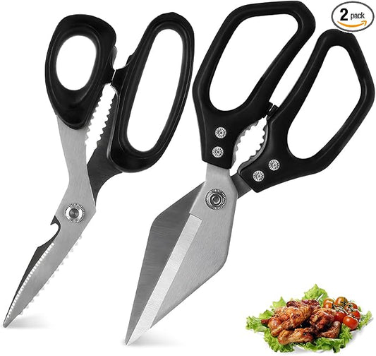 2-Piece Kitchen Scissors (1 Heavy-Duty Poultry Shears + 1 Chicken Bone Scissors) Stainless Steel Cooking Shears, Multi-purpose Kitchen Shears for Meat, Fish, Vegetables and Poultry