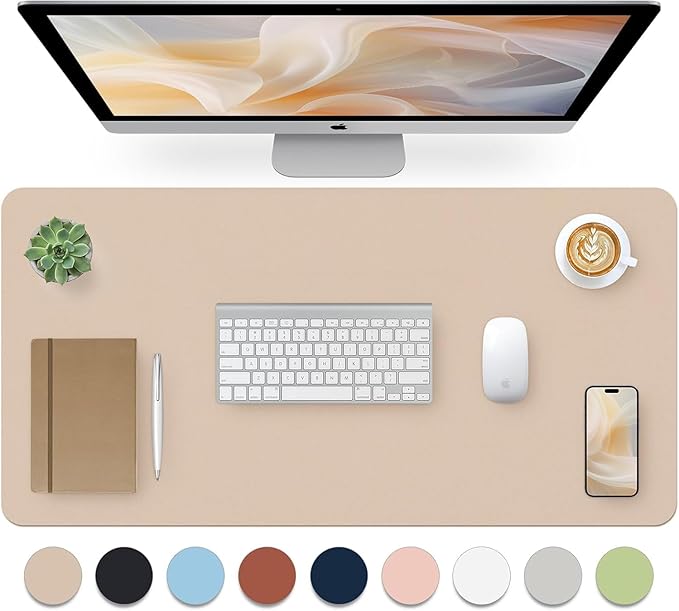 Bloss Beige Desk Mat 23.6" x 13.8", Desk Matt for Desktop, Large Leather Mouse Pad Waterproof, Computer Mat for Office Work/Home/Decor/Protector