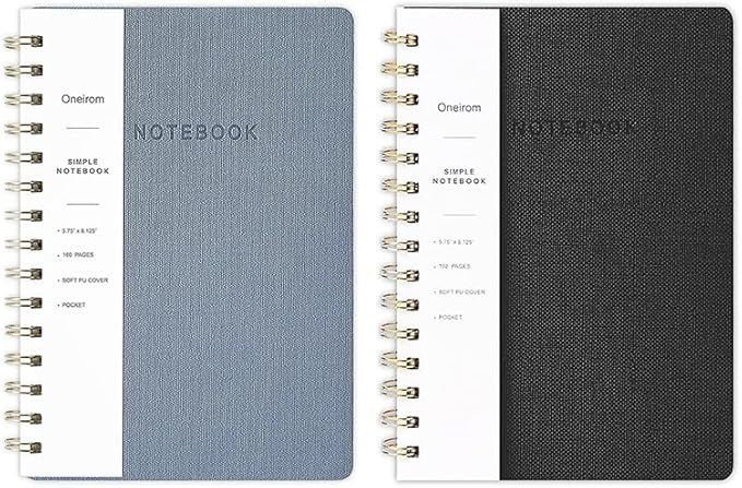 Spiral Notebook-5.75" x 8.125" College Ruled Journal with Inner Pockets and 160 Pages,PU Leather Cover Business Journal, Twin-Wire Binding Notebook Perfect for Office & Home School Supplies 2 pack Reefblue/Black